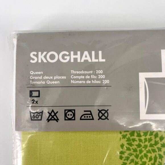 Ikea Skoghall Green Leaves Patter Pillowcase Queen Set Of Two 002.120.83 - Picture 2 of 5